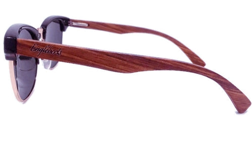 Sonnenbrille aus Walnussholz im Clubmaster-Stil mit Bambusetui, polarisiert