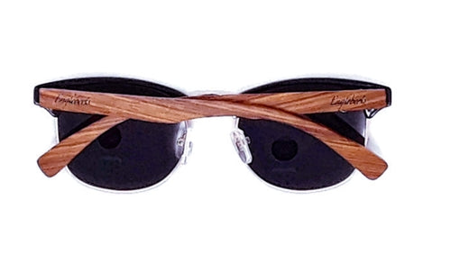 Sonnenbrille aus Walnussholz im Clubmaster-Stil mit Bambusetui, polarisiert