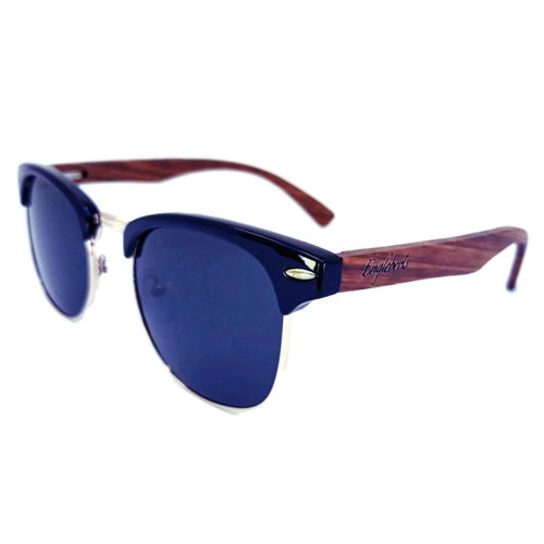 Sonnenbrille aus Walnussholz im Clubmaster-Stil mit Bambusetui, polarisiert